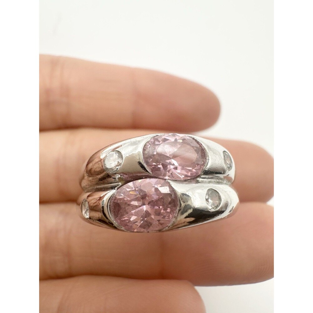 Vintage Sterling Silver Pink Stone Cocktail Ring Size 8.25